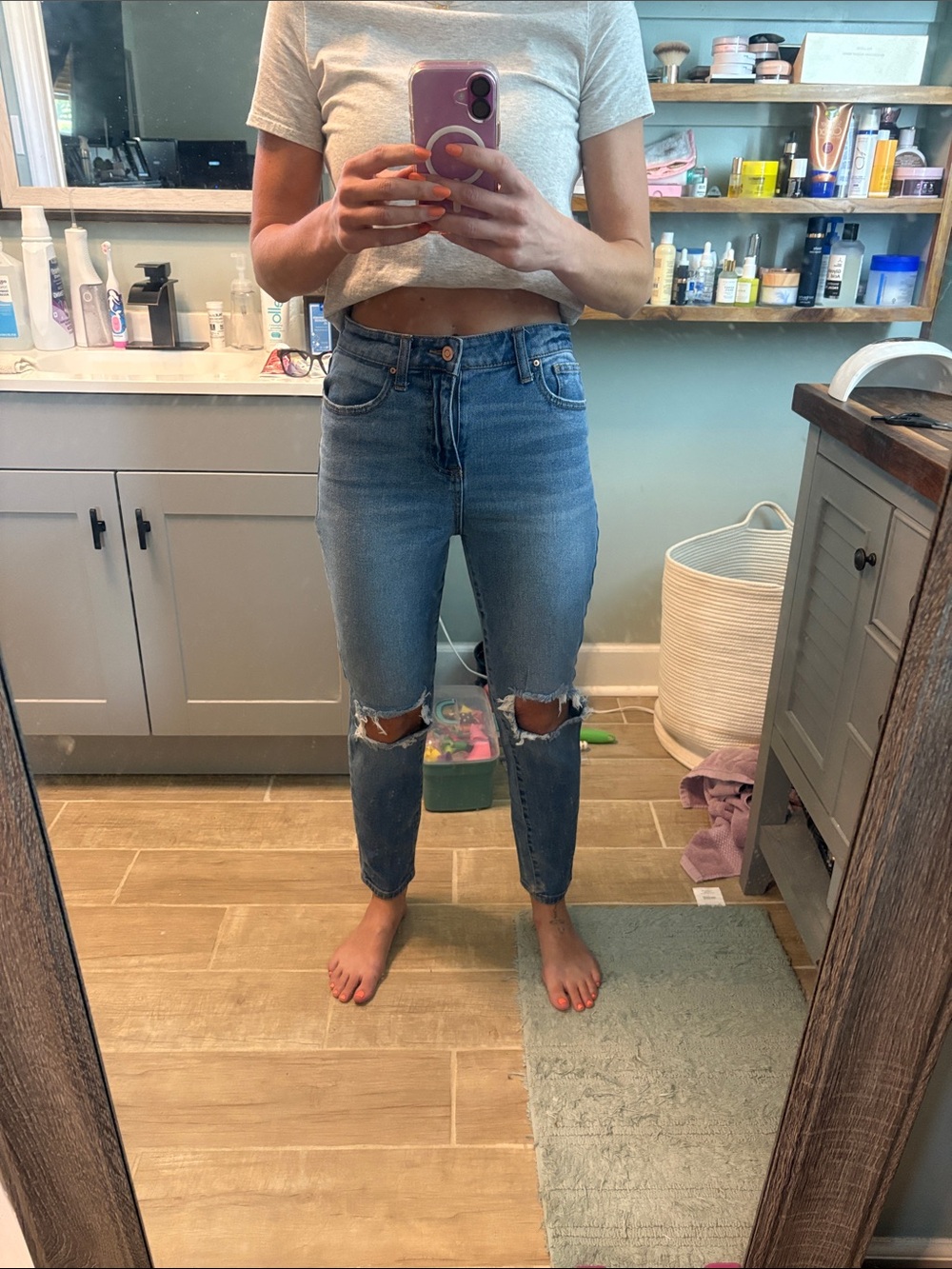 No Boundaries Women's Light Blue Distressed Boyfriend Jeans